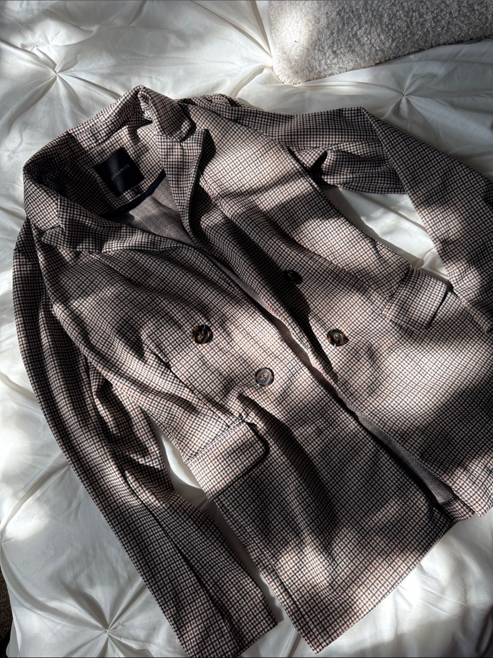 Dynamite Brown and Black Small-Check Double-Breasted Blazer